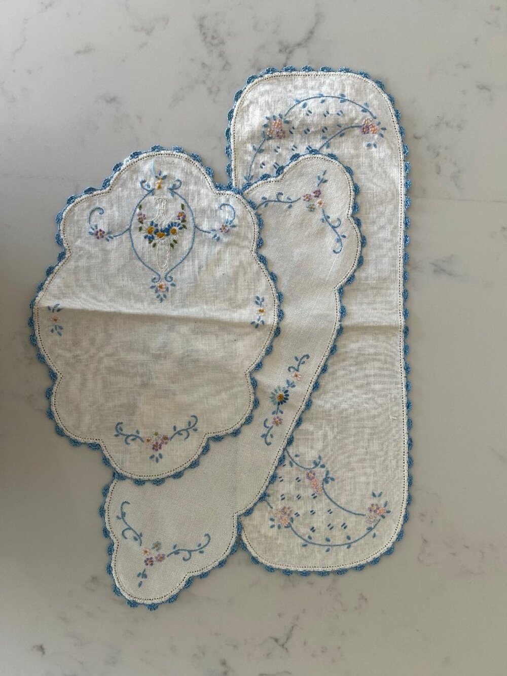 Set/3 Hand-Embroidered Dresser Cloths